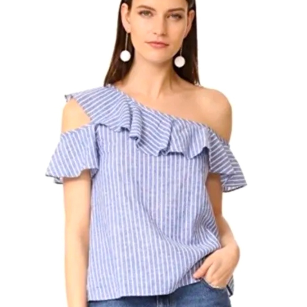 Madewell Denim Striped One Shoulder Ruffle Top
